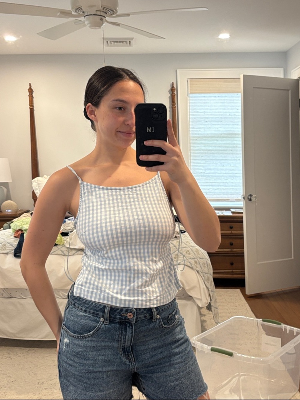 PacSun Light Blue & White Gingham Spaghetti-Strap Camisole